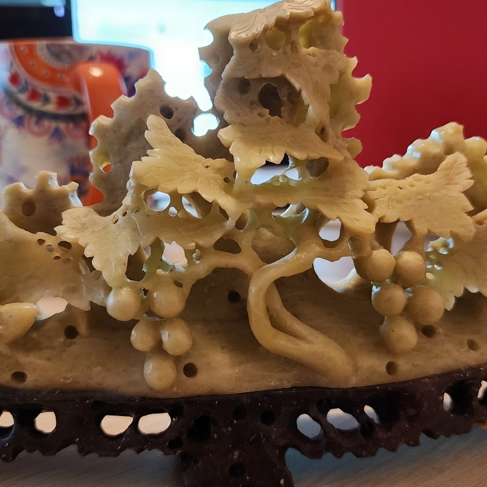 Preowned Chinese squirrel and grapes‎ soapstone numbered 126